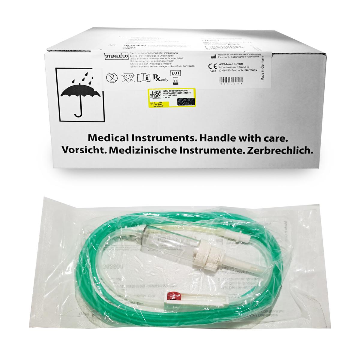 جعبه شلنگ یک سره استریل یکبار مصرف با رابط سبز  - Disposable irrigation tube for implantmed-6pcs